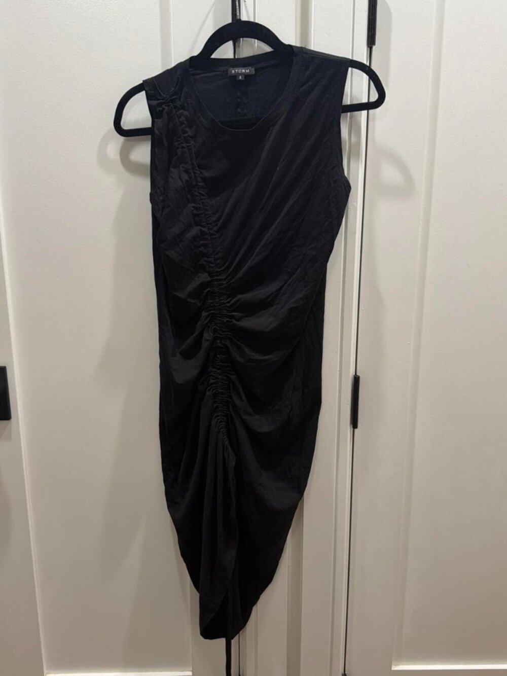 Storm black midi dress with ruched detailing